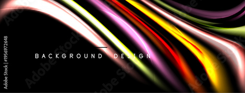 Abstract colorful waves flow across black space. Dynamic lines create modern background design, vibrant hues present.