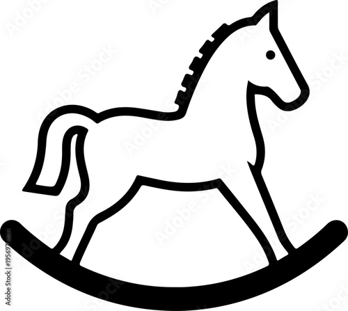 Vector rocking horse icon, black and white