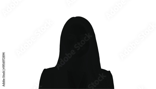 Silhouette portrait of a woman with long hair wearing business attire against a stark white backdrop for.