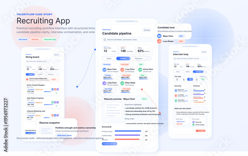 Modern recruiting application interface design showcasing candidate