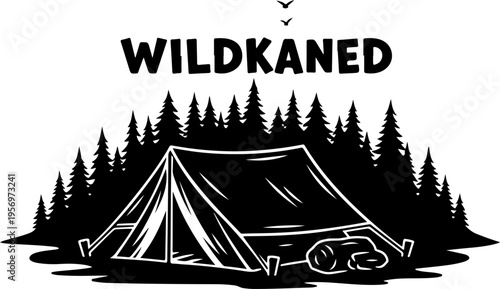 Vector illustration of camping tent and forest