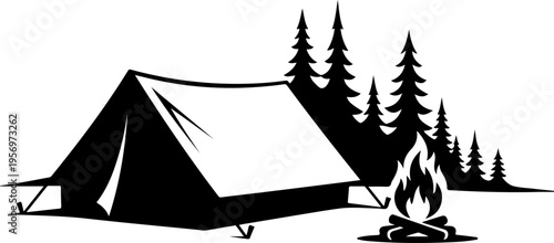 Vector illustration of camping tent and campfire