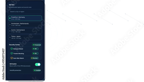 A digital illustration showing a mobile VPN application interface