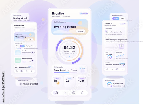 A modern mobile application interface design for meditation and