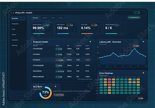 A digital dashboard interface for monitoring API health and system