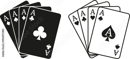 Playing cards aces set black and white casino gambling illustration