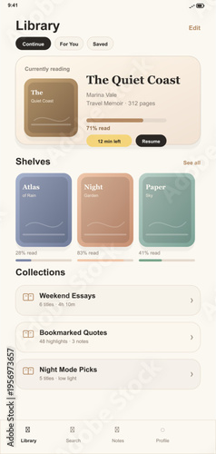 A minimalist mobile application user interface for a digital library