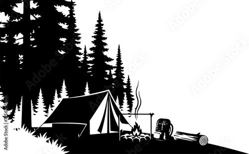 Black silhouette camping vector illustration