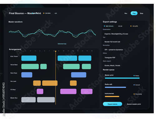 A digital music production interface showing the final bounce screen