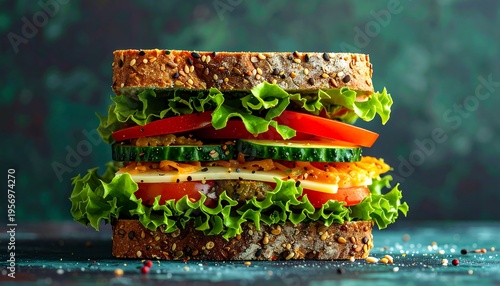 Deliciously Stacked Healthy Sandwich with Fresh Ingredients.