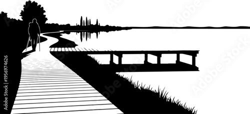 Black silhouette of a dock and pier vector illustration