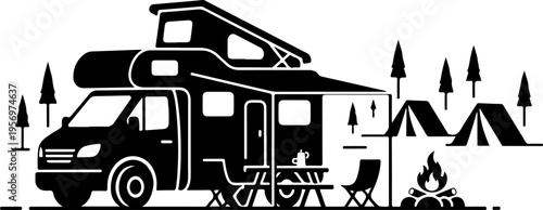 Vector illustration of a camper van with camping gear