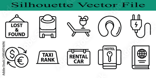 Travel tourism icons set with lost found and rental car signs  vector graphics