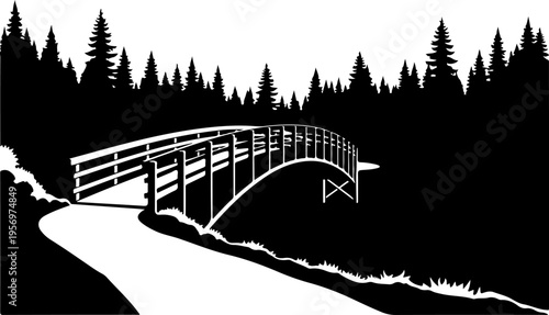 Vector illustration of a bridge in a forest landscape