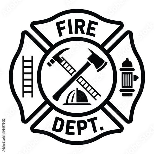 Fire Department Vector Illustration with Firefighter Symbols