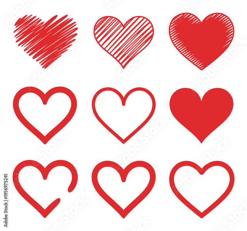 Red Heart Shapes Vector Illustration
