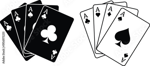 Black white playing cards aces spades clubs deck gambling design