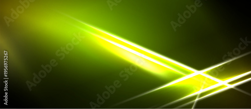 Bright yellow lines intersect dark background. Vivid green glow emanates from central point, creating dynamic visual effect.