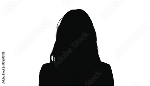 Female executive silhouette is isolated against a pure white background emphasizing professional anonymity.