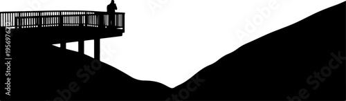 Vector silhouette of person on observation deck overlooking mountains