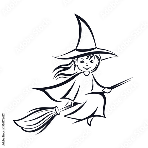 Enchanted flight: Witch silhouette on broomstick over a starry night landscape