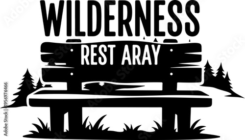 Vector illustration of wooden bench with wilderness rest area sign