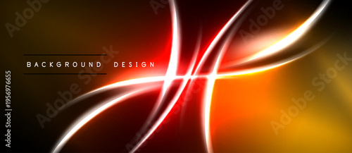 Dynamic abstract lines create vibrant energy. Warm colors dominate, suggesting motion, speed, modern design elements. Brightness contrasts with dark background.