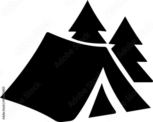 Camping tent icon outdoor adventure shelter symbols with camp tents, mountain and forest travel elements for hiking tourism nature trip vector illustration design