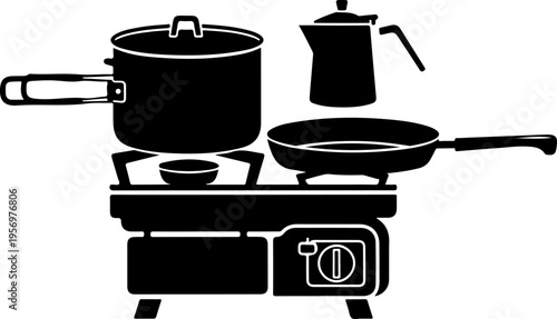 Kitchen Cooking Utensils, Stovetop Pots and Pans, Black Vector Icons, Cooking Essentials, Flat Design