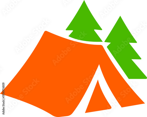 Camping tent icon outdoor adventure shelter symbols with camp tents, mountain and forest travel elements for hiking tourism nature trip vector illustration design