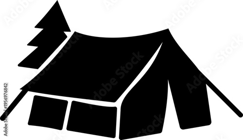 Camping tent icon outdoor adventure shelter symbols with camp tents, mountain and forest travel elements for hiking tourism nature trip vector illustration design