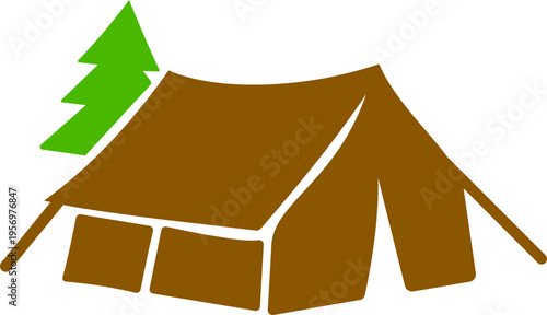 Camping tent icon outdoor adventure shelter symbols with camp tents, mountain and forest travel elements for hiking tourism nature trip vector illustration design