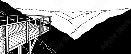 Vector illustration of a wooden mountain observation deck
