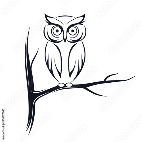 Observant Owl Silhouette on a Branch in the Quiet Night