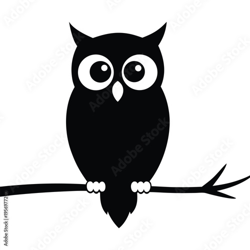 Silent Owl Silhouette on a Tree Branch in the Moonlit Night
