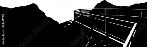 Vector illustration of mountain landscape with fence