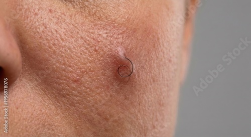 Extreme macro of ingrown hair on human cheek skin