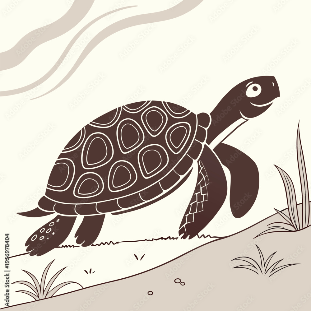 Fototapeta premium Elegant Turtle Silhouette with a Unique Patterned Shell Vector Illustration for Nature Conservation and Aquatic Themes