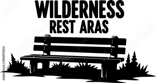 Vector illustration of a black wooden bench in wilderness area