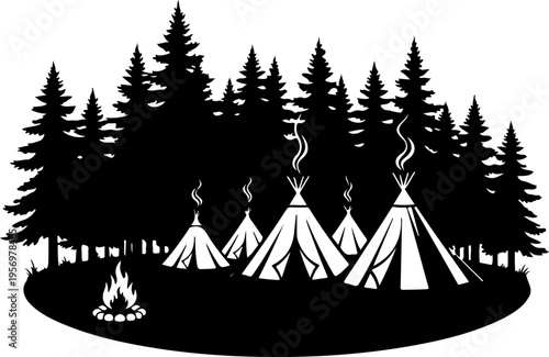 Set of 5 black and white teepee vector icons