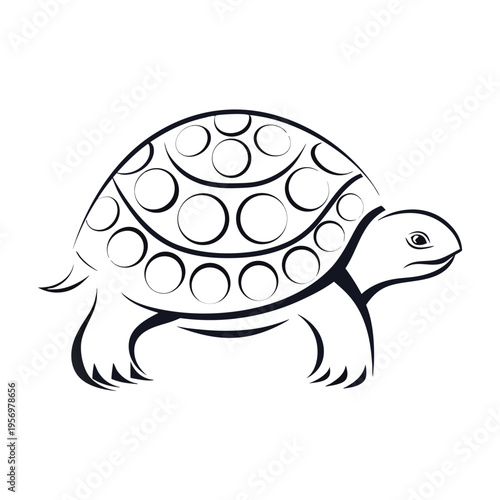 Modern Turtle Silhouette with Patterned Shell Vector for Marine Life Projects, Symbolizing Persistence and Wisdom