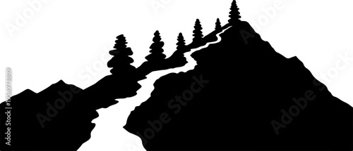 Black silhouette mountain landscape with trees vector