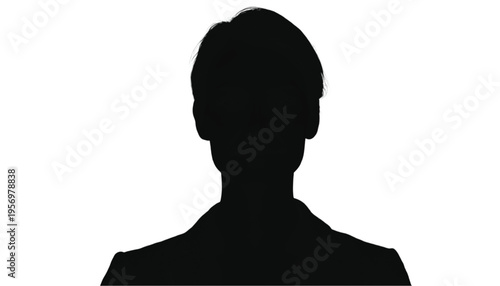 Silhouette portrait represents an unknown male person or anonymous user profile icon against white.