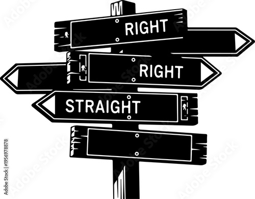 Set of 4 directional signs vector, black and white