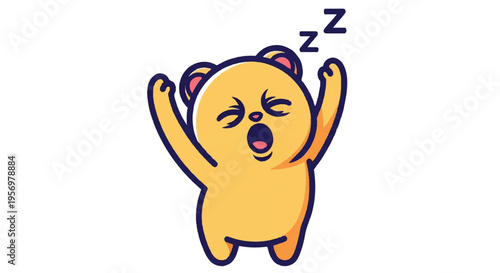 Cartoon bear yawning sleepy expression isolated white background
