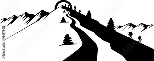 Black silhouette mountain landscape vector illustration