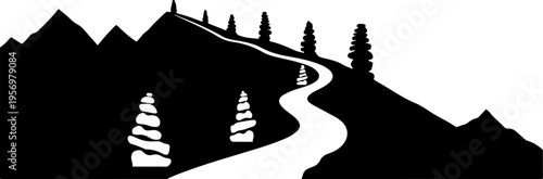 Black silhouette mountain landscape vector