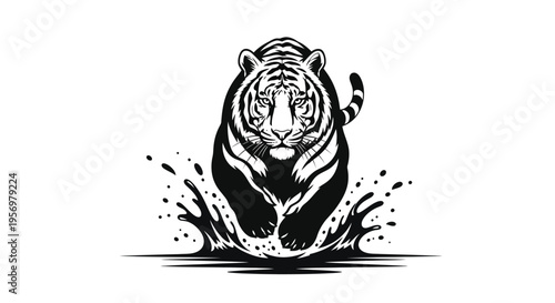 Majestic tiger emerges from a splash of ink a striking black and white image