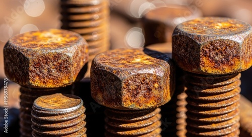 Close-up of Rusty Metal Bolts and Nuts.