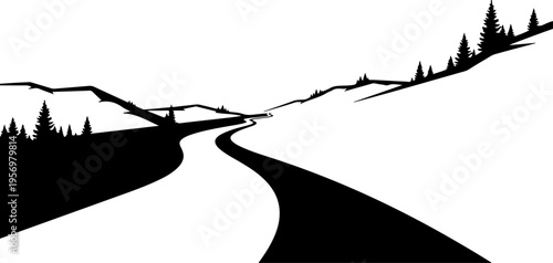 Black silhouette road landscape vector